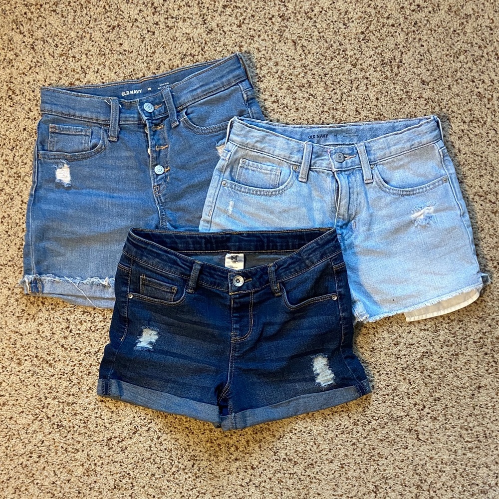 Lot of 3 girls denim shorts, size 10 and 10/12